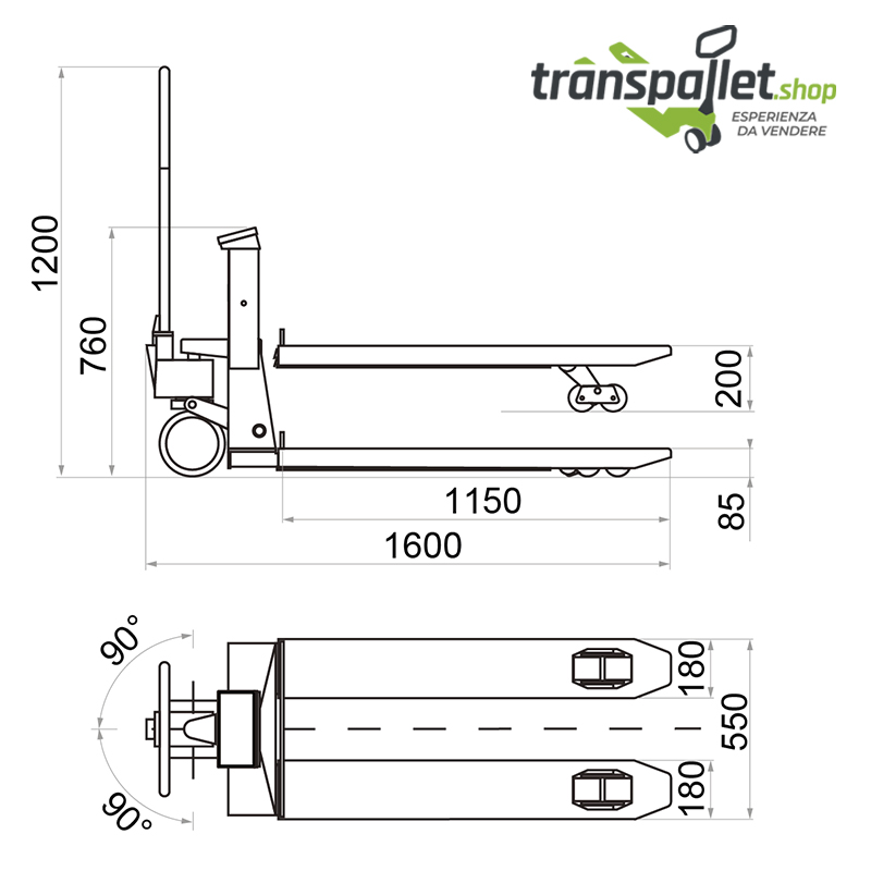 Transpallet pesatore con omologazione metrologica - Dimensioni (mm)